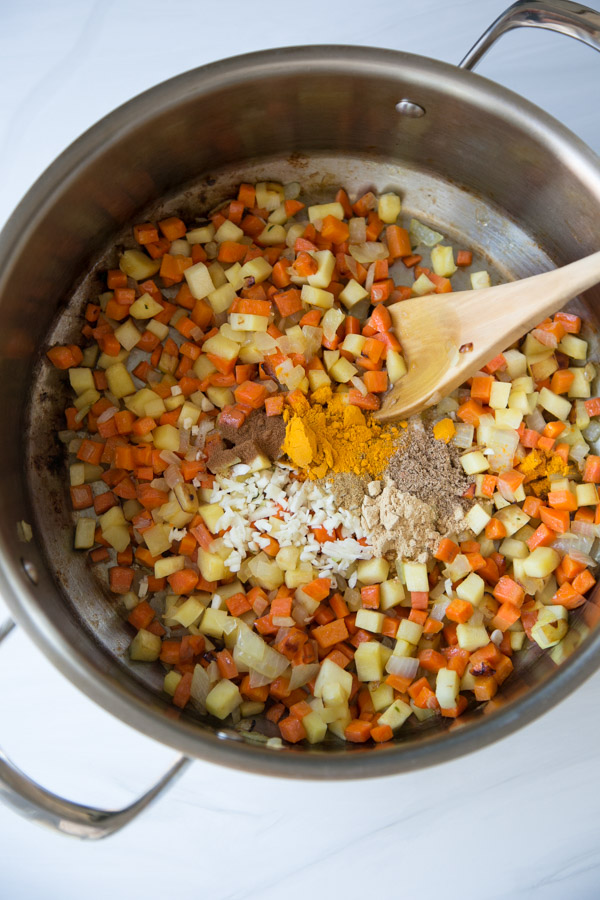 Moroccan Harira Soup in a Pot - Gluten-Free, Vegan, Vegetarian Healthy Detox Stew with Red Lentils and Chickpeas