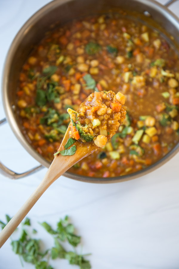 Moroccan Harira Soup in a Pot - Gluten-Free, Vegan, Vegetarian Healthy Detox Stew with Red Lentils and Chickpeas